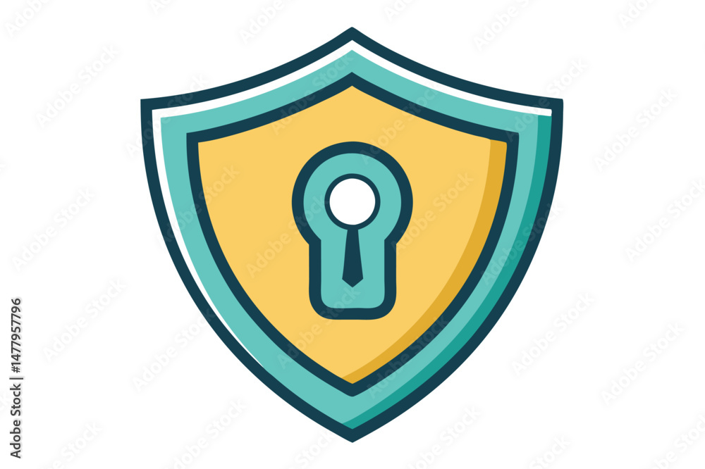 Shield design featuring a keyhole in the center represents security and protection in a digital context Shield design featuring a keyhole in the center represents security and protection in a digital context
