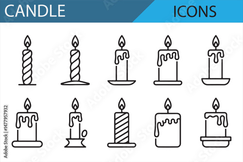Candle icon collection for luxury and cozy ambiance projects