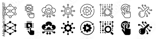 Digital interface icon set. Linear and silhouette style.