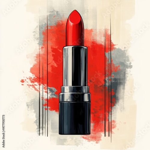 Artistic Illustration of Red Lipstick with Abstract Background