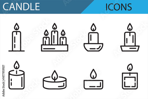 Black and white candle illustrations for home lighting and decoration