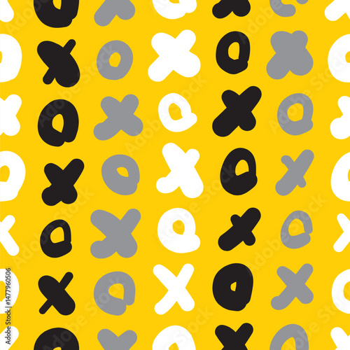 Cross and circles seamless vector pattern. Doodle X and O illustration background.