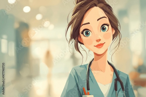 Medical Professional in Scrubs with Stethoscope Healthcare Worker Hospital Environment Medic