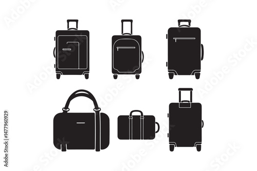 Travel Luggage Icon Set Suitcase and Bag Silhouette Vector Collection