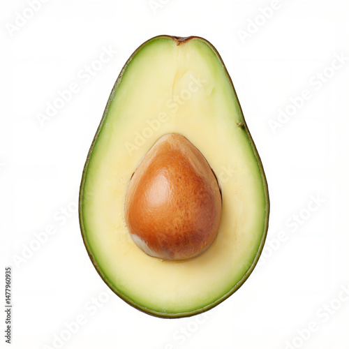 Half avocado, fresh, isolated on white background