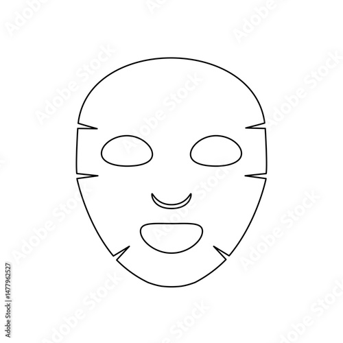Cosmetic mask sheet for face care. Facial mask line template. Procedure in cosmetology, health care. Vector illustration
