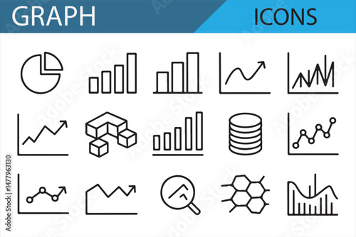 Set of graphical icons for financial and performance analysis