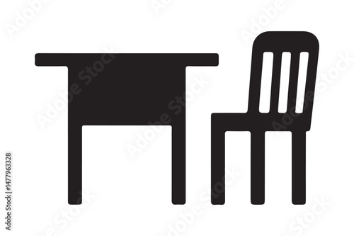 Table and Chair Silhouette Icon Minimal Furniture Vector Design