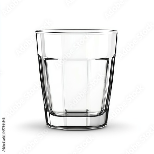 Empty glass tumbler with geometric facets. photo