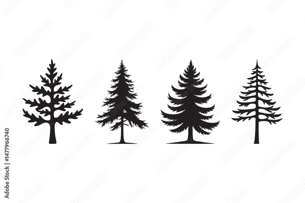 Obraz premium Pine Tree Silhouette Collection Evergreen Forest Vector Set