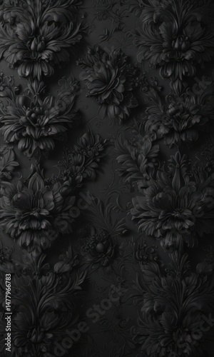 Wallpaper Mural Luxurious black charcoal floral wallpaper pattern  Intricate design, elegant detailing , leaves, decor Torontodigital.ca