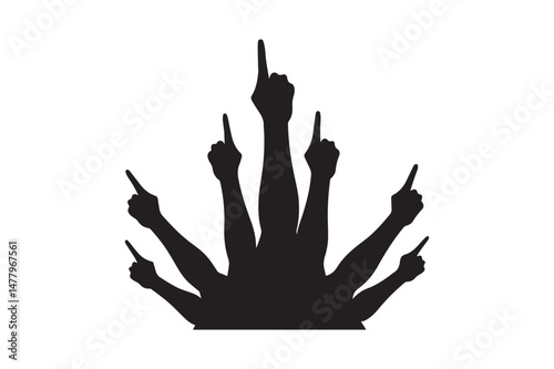 Silhouette of Raised Hands Pointing Upwards Unity and Direction Concept Art