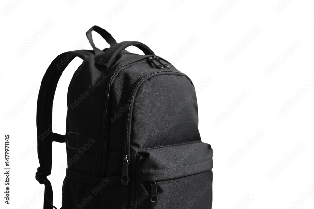 Fototapeta premium Stylish black backpack, ideal for school, transparent background