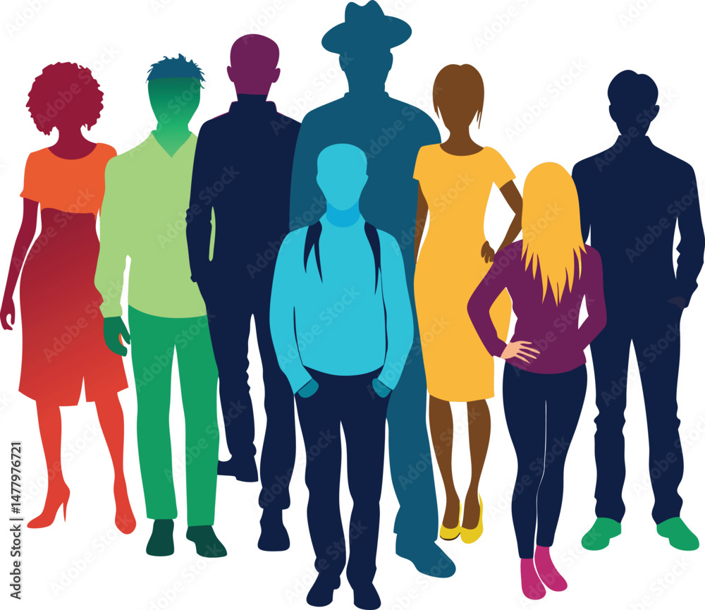 Fototapeta premium Silhouettes of diverse people representing community and collaboration