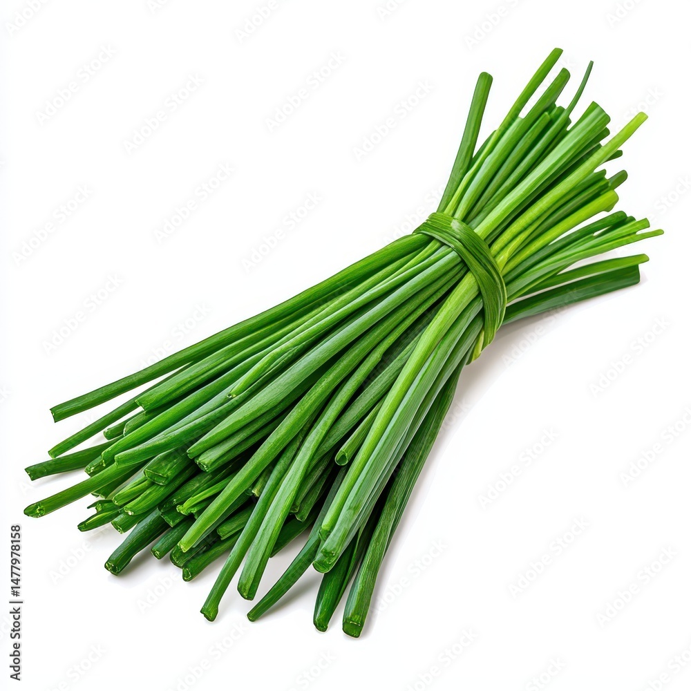 Fototapeta premium Fresh Green Chives Bunch Isolated on White Background
