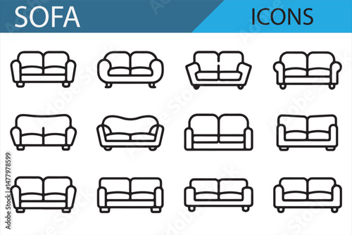 Set of sofa illustrations for home furnishing and decoration