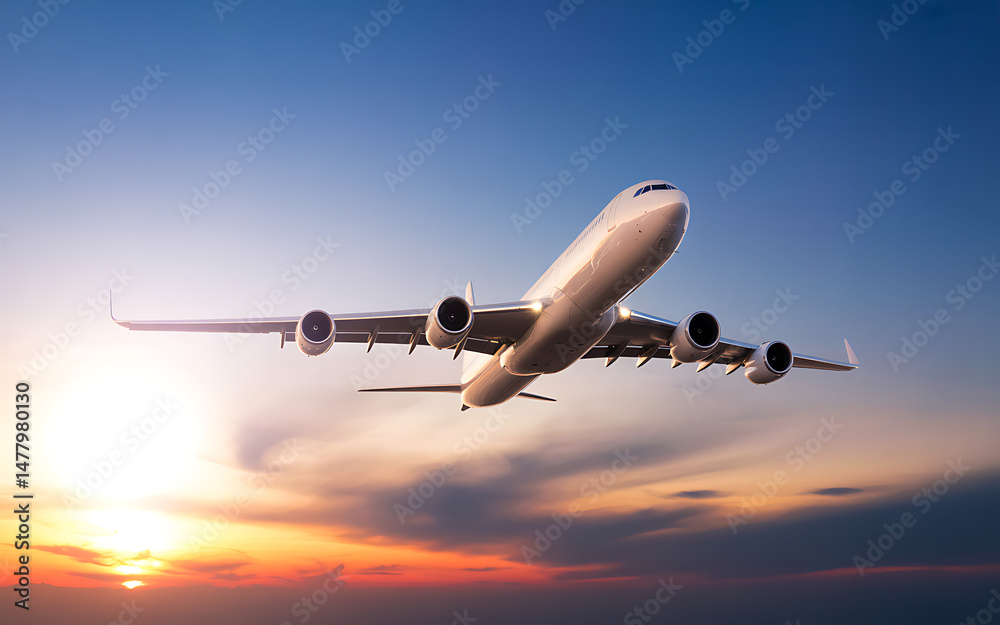 Airplane Taking Off at Sunset Stunning Aerial View of Airliner in Flight Airplane Taking Off at Sunset Stunning Aerial View of Airliner in Flight
