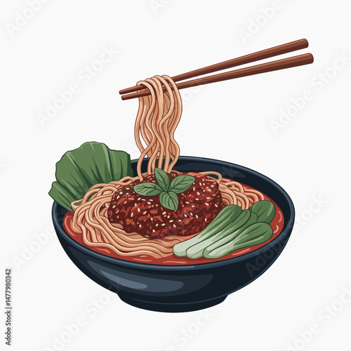 Spicy Dan Dan Noodles with Bok Choy and Meat Sauce