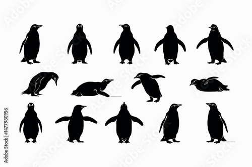 Silhouettes of Penguins in Various Poses