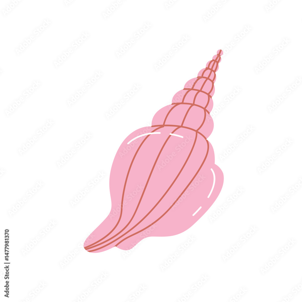 Fototapeta premium Minimalist pink seashell illustration with elegant spiral shape. Perfect for summer, beach and ocean-themed designs. Trendy flat style with clean lines.