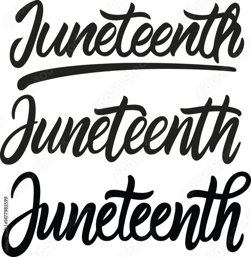 Juneteenth word art in bold script featuring a collection of handwritten text designs suitable for celebrations of freedom and emancipation