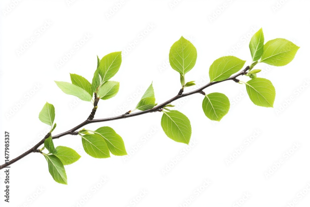 Fototapeta premium A branch with fresh green leaves isolated on white background