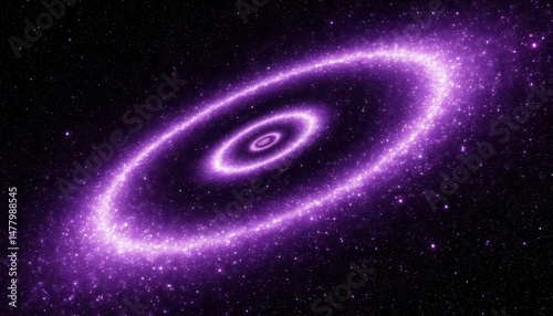 Vivid spiral galaxy in deep space with glowing purple hues and bright stars radiating against a dark backdrop