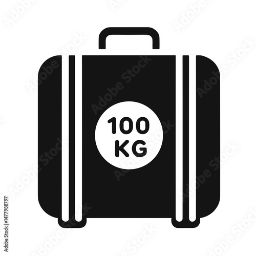 Luggage vector icon with 100 kg weight indication on transparent background for travel and baggage concepts