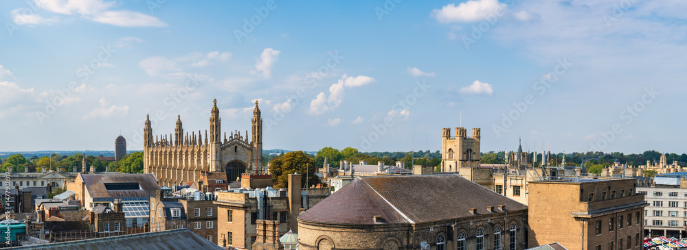 Cambridge city rooftop view in England. Europe