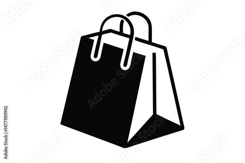 Isolated black shopping bag icon with curved handles for branding and commerce needs