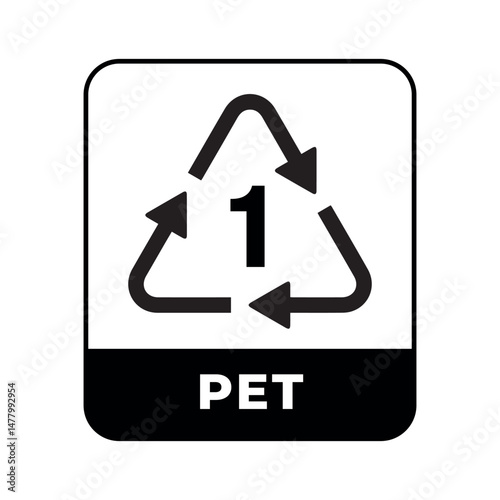 recycling symbol with number 1 and pet text for polyethylene terephthalate plastic identification