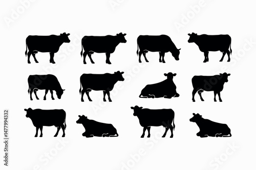 Collection of Black and White Cow Silhouettes