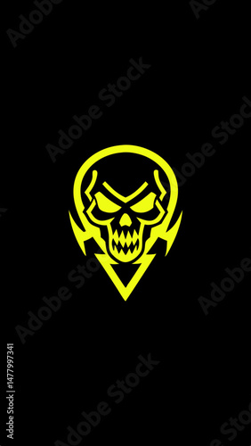 Yellow Skull Icon on Black Background Symbolizing Mystery and Danger

