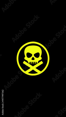 Yellow Skull Icon on Black Background Symbolizing Mystery and Danger

