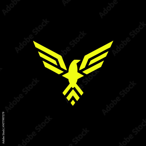 Yellow Geometric Eagle / falcon Emblem Illustrating Courage and Strength Concept


