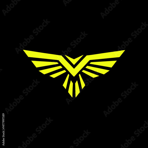Yellow Geometric Eagle / falcon Emblem Illustrating Courage and Strength Concept


