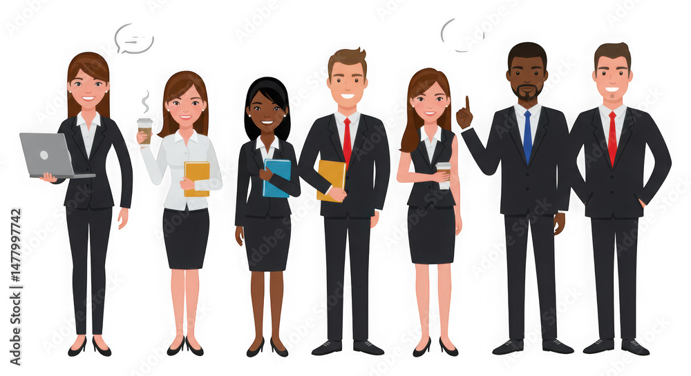 Cartoon diverse business team isolated on transparent background Cartoon diverse business team isolated on transparent background