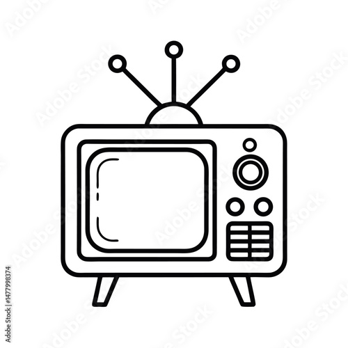 Vintage Television Screen Sketch Line Art Vector