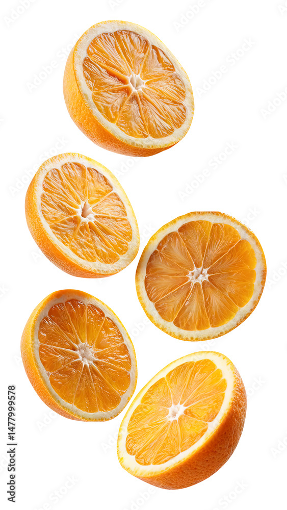 flying orange and half slices isolated on transparent background Remove png, Clipping Path