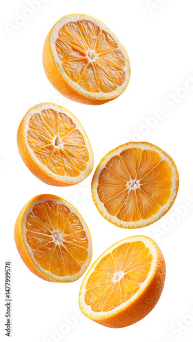 Obraz na płótnie flying orange and half slices isolated on transparent background Remove png, Clipping Path w salonie