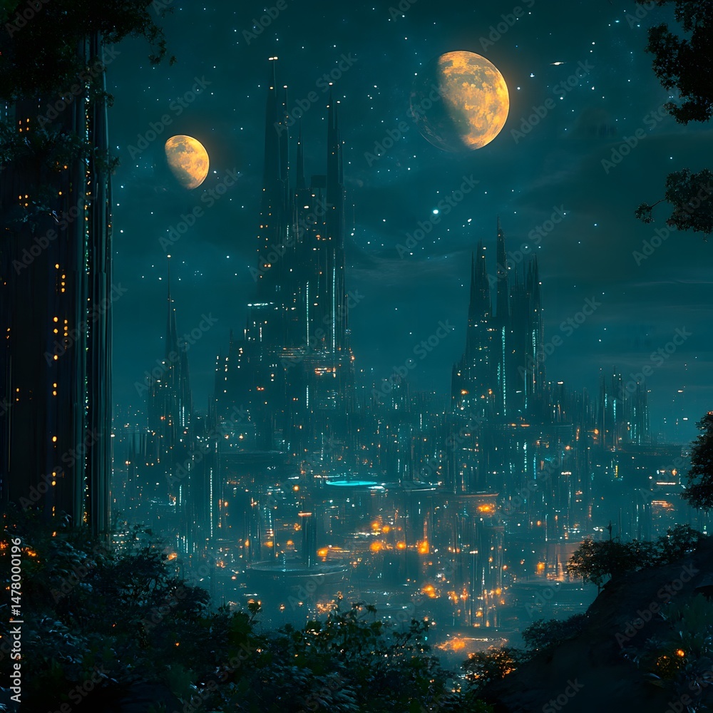Obraz premium Futuristic space city from the future.