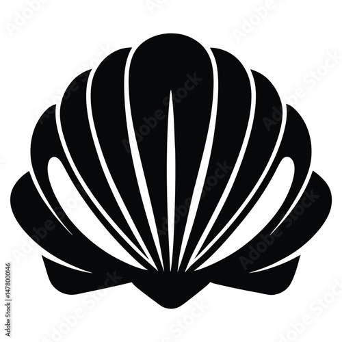 Elegant Black Seashell Illustration, Stylized Vector Clam Shell Design, Coastal Element