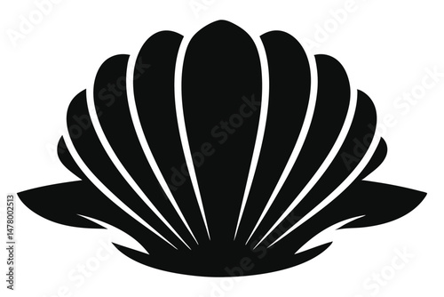 Elegant Black Silhouette of a Sea Shell with Distinct Ribbed Pattern Design