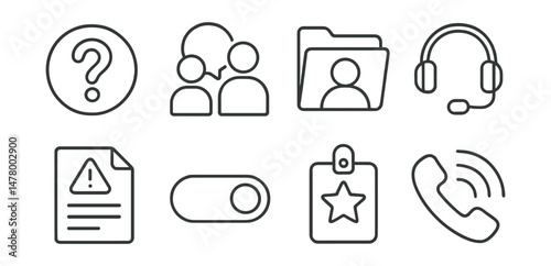 Line style icons of reporting and support: help button badge, “talk to adult” icon, school counselor file, platform support contact, report incident form, anonymous support toggle, peer ambassador