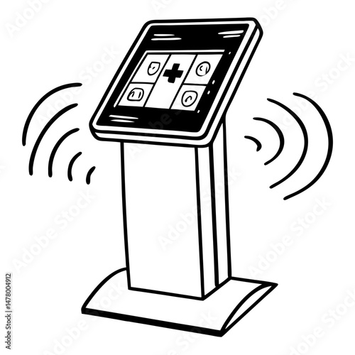 Smart healthcare kiosk with medical terminal icon vector. Connected smart health kiosk logo