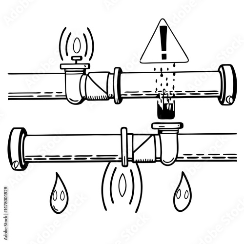 Water leak detection with pipes and water drops icon vector. Iot smart leak detection sensor logo