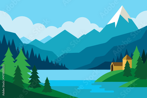 landscape with mountains and lake