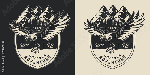 Vintage outdoor adventure badge with eagle design