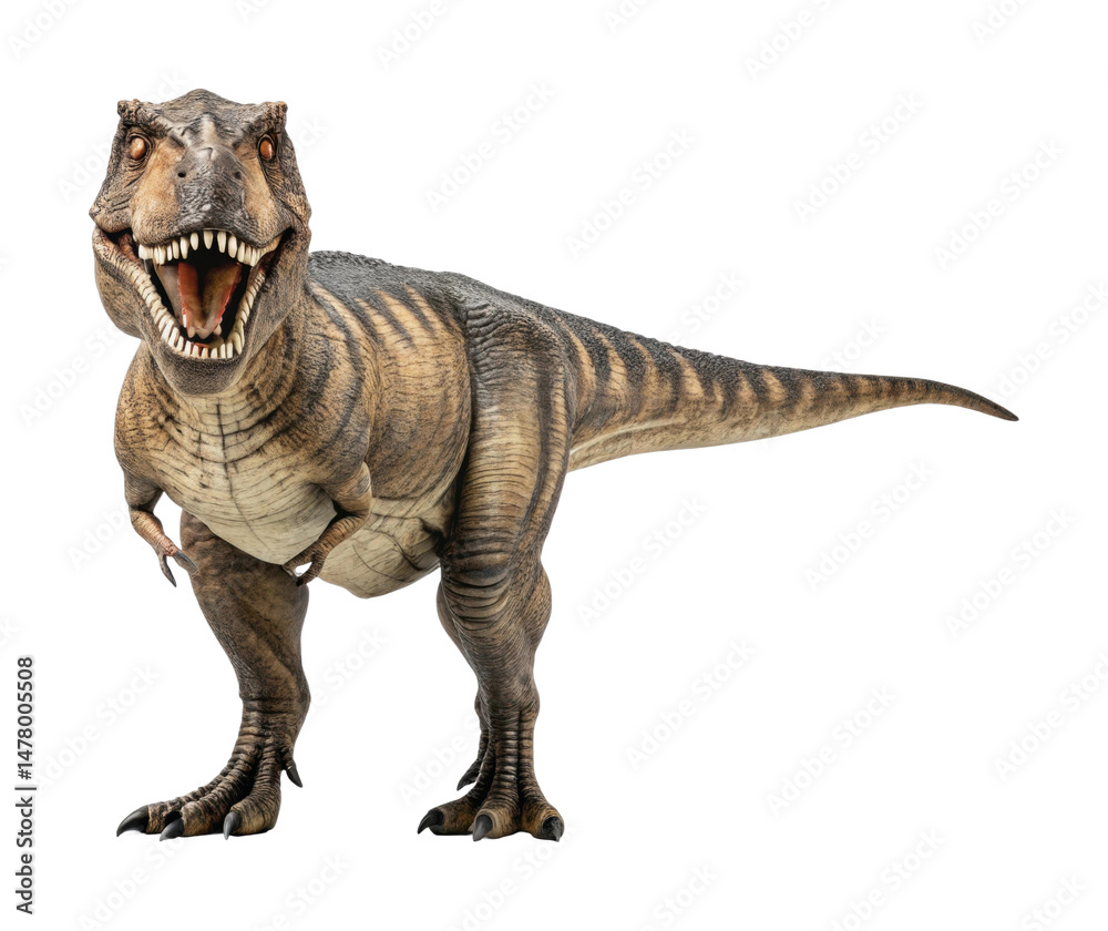 Obraz premium PNG Realistic tyrannosaurus rex dinosaur roaring with open mouth