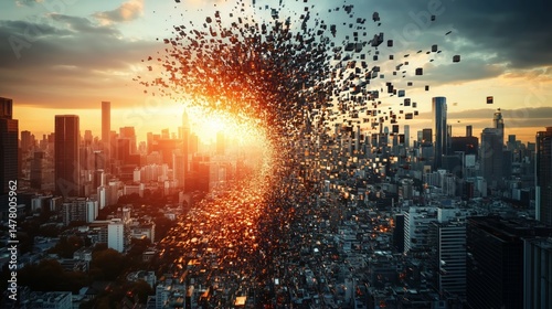 changing, splitting reality. scene is dynamic and intense, representing themes of destruction, chaos, a significant event.